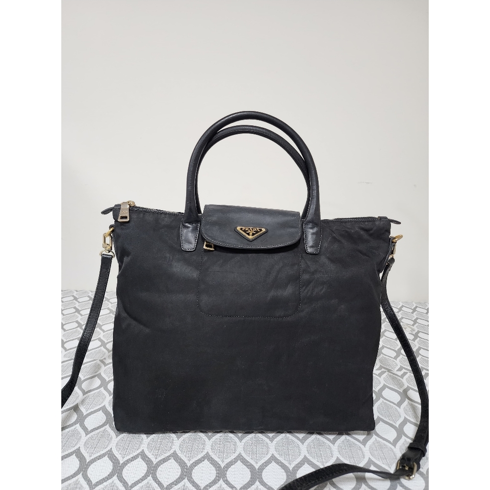 PRADA Tessuto Nylon Saffiano Tote Black